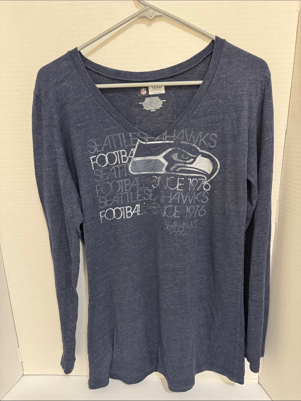 NFL Seattle Seahawks Women's Long-Sleeve V-Neck Tee - Navy Heather